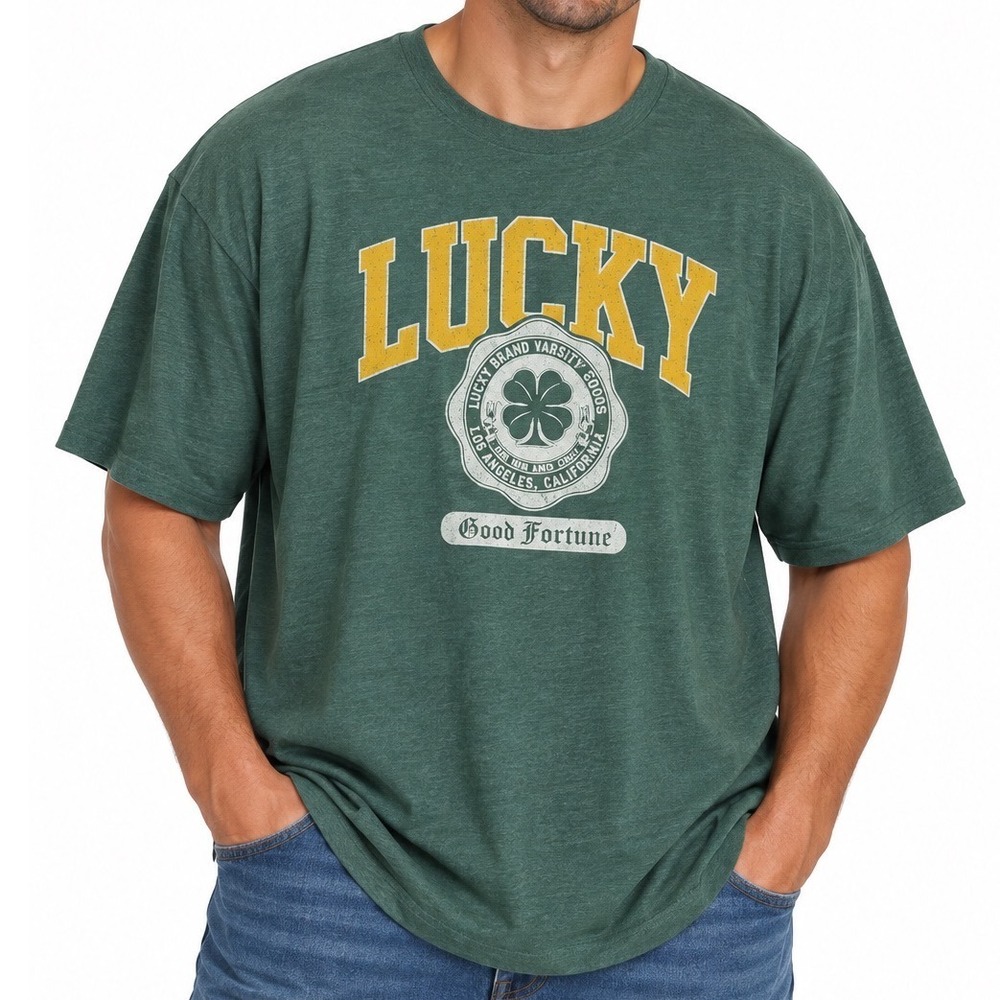 Lucky Brand Mens Varsity Good Fortune Graphic T-Shirt Green XXL NWT